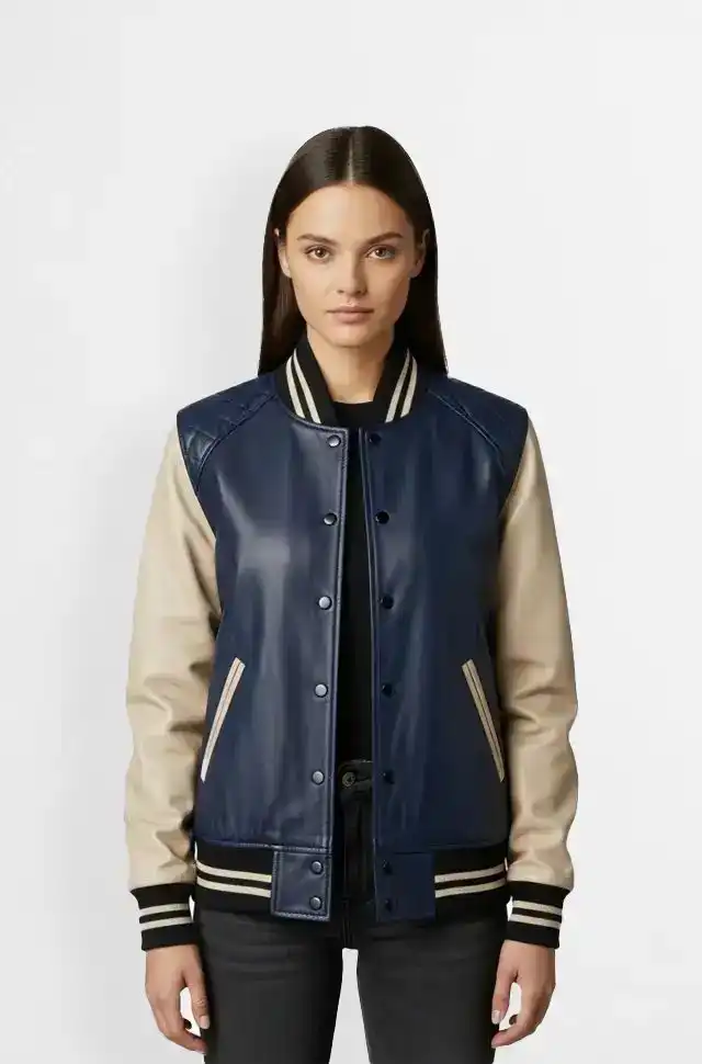 NavyCore Varsity Leather Jacket