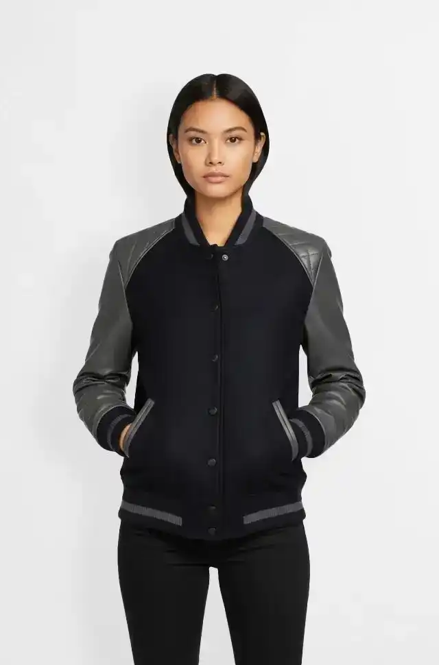 NightSlate Varsity Leather Jacket