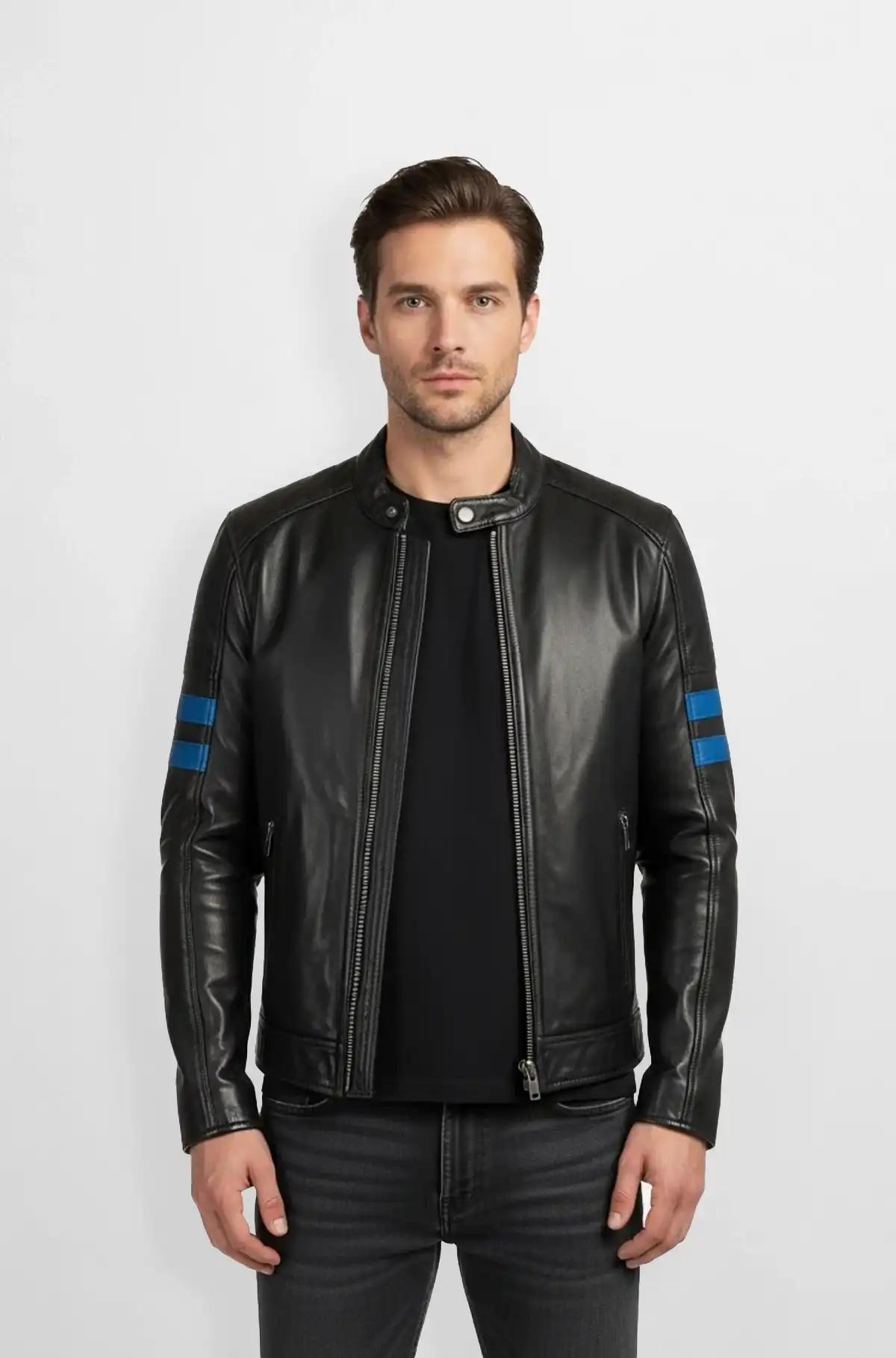 Night bolt Classic Black Racer Leather Jacket