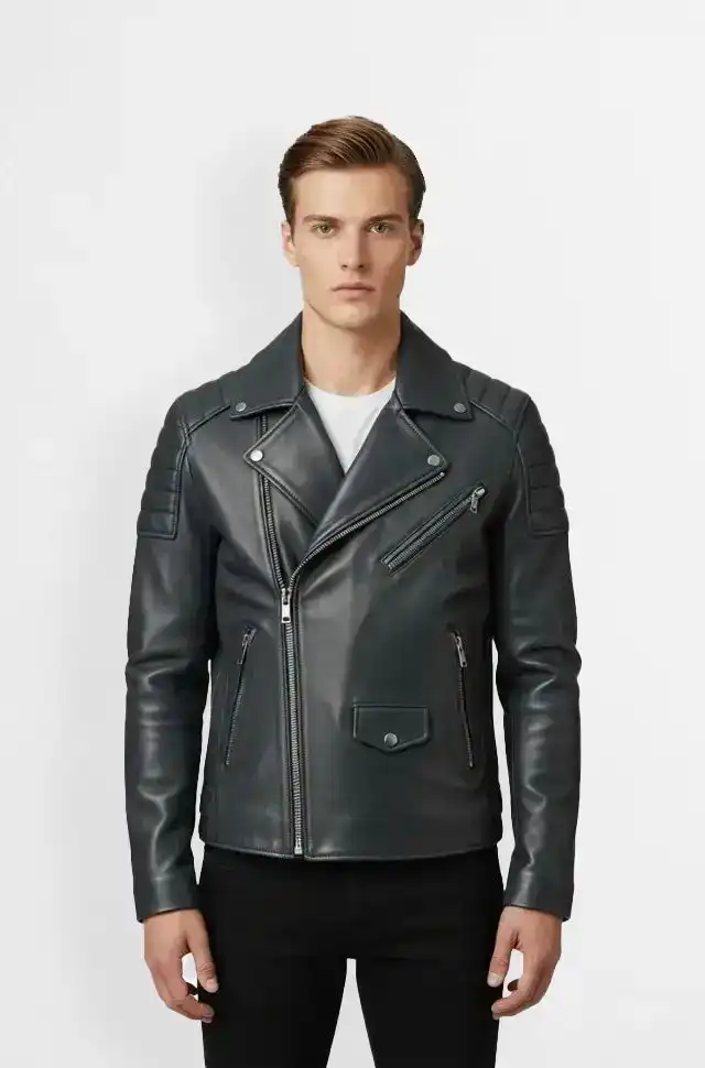 Nightride Charcoal Leather Biker Jacket