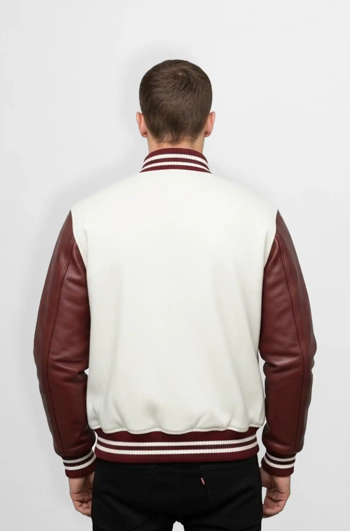 Off White Wool Leather Varsity Jacket
