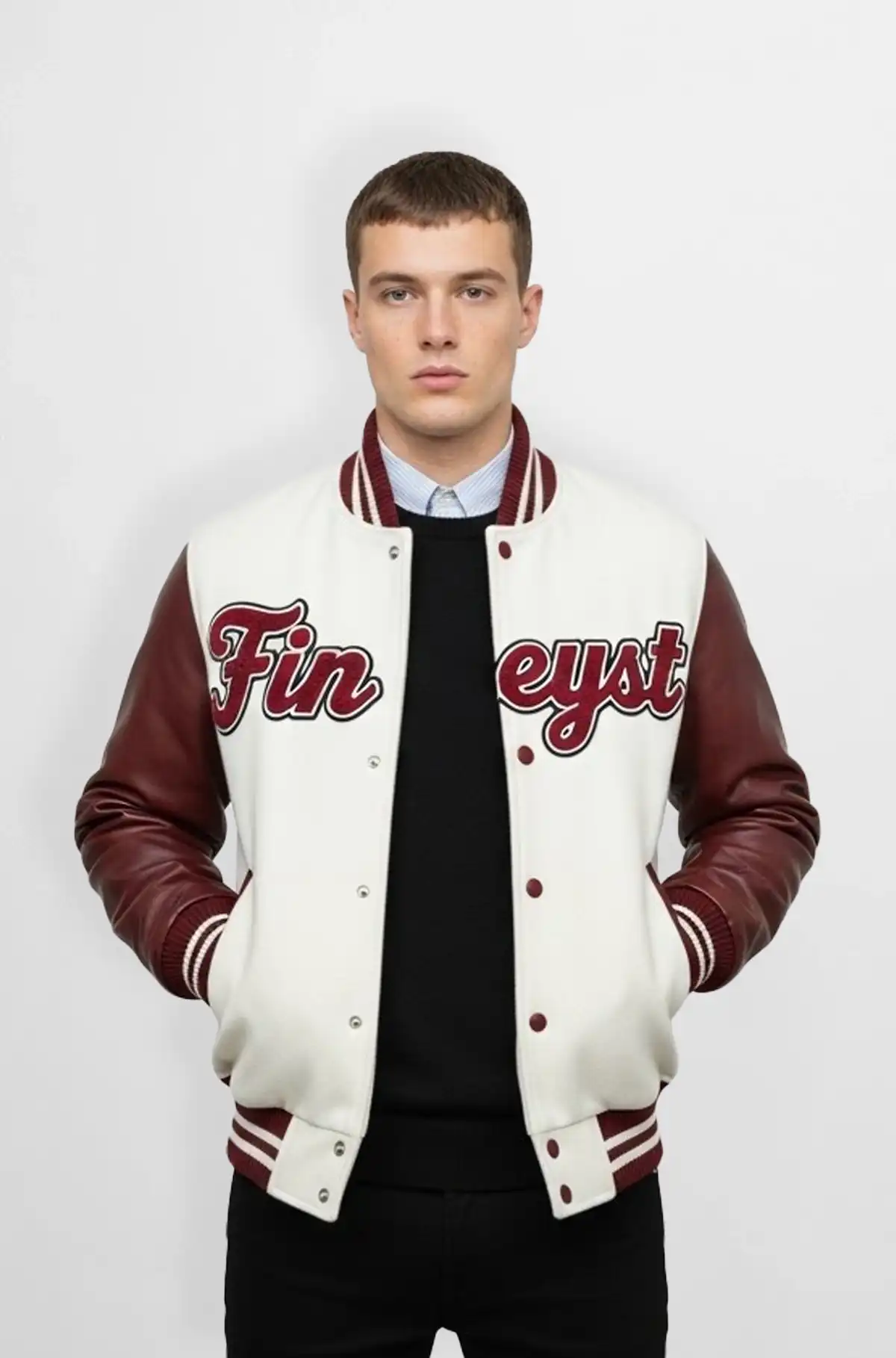 Off White Wool Leather Varsity Jacket