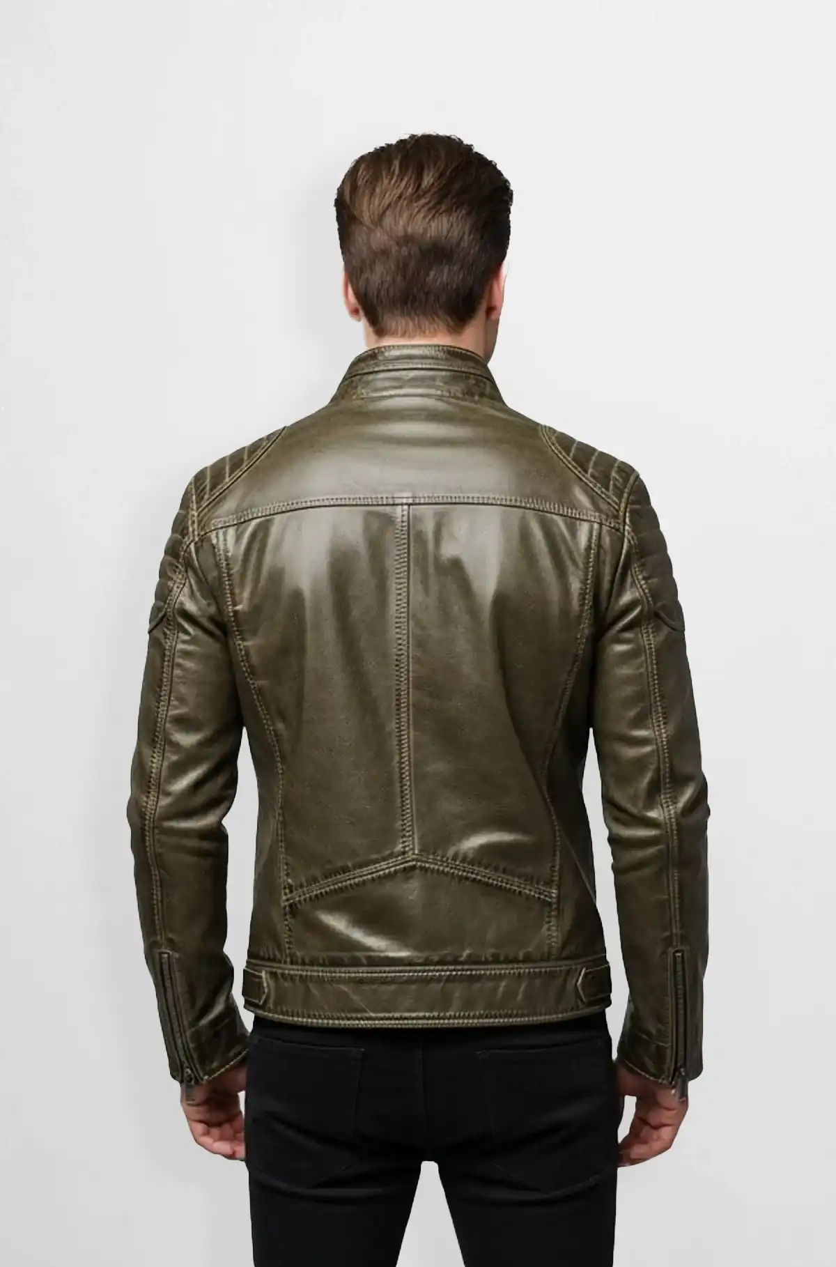 Olive Green Pure Leather Biker Jacket Olive Green Pure Leather Biker Jacket