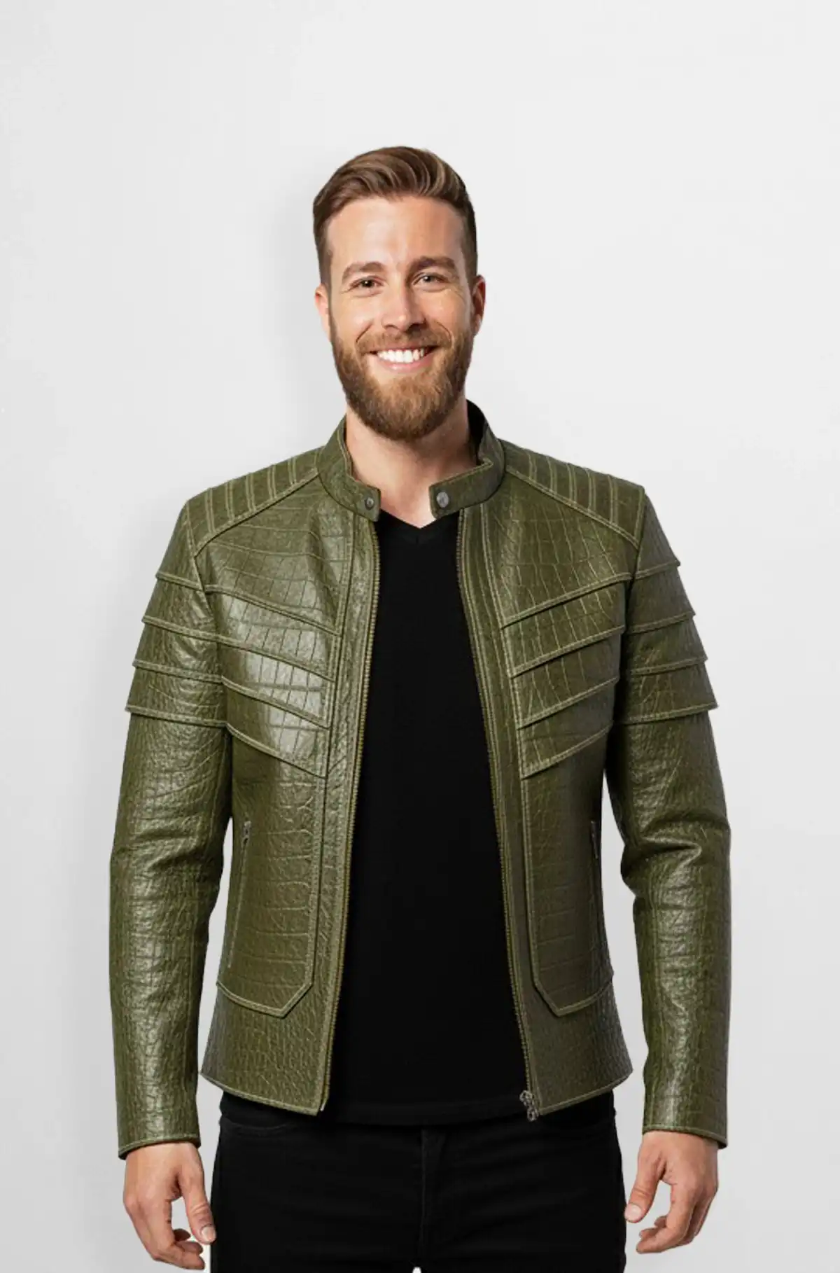 Olive Viper Crocodile Leather Jacket