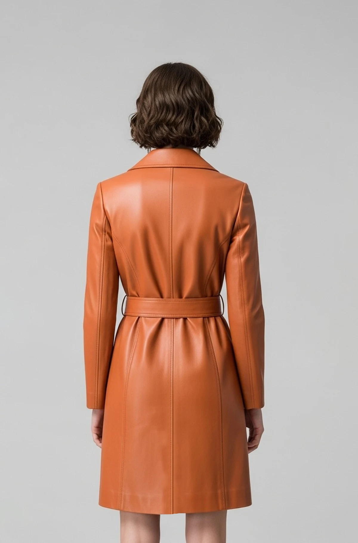  Orange Leather Trench Coat For Women