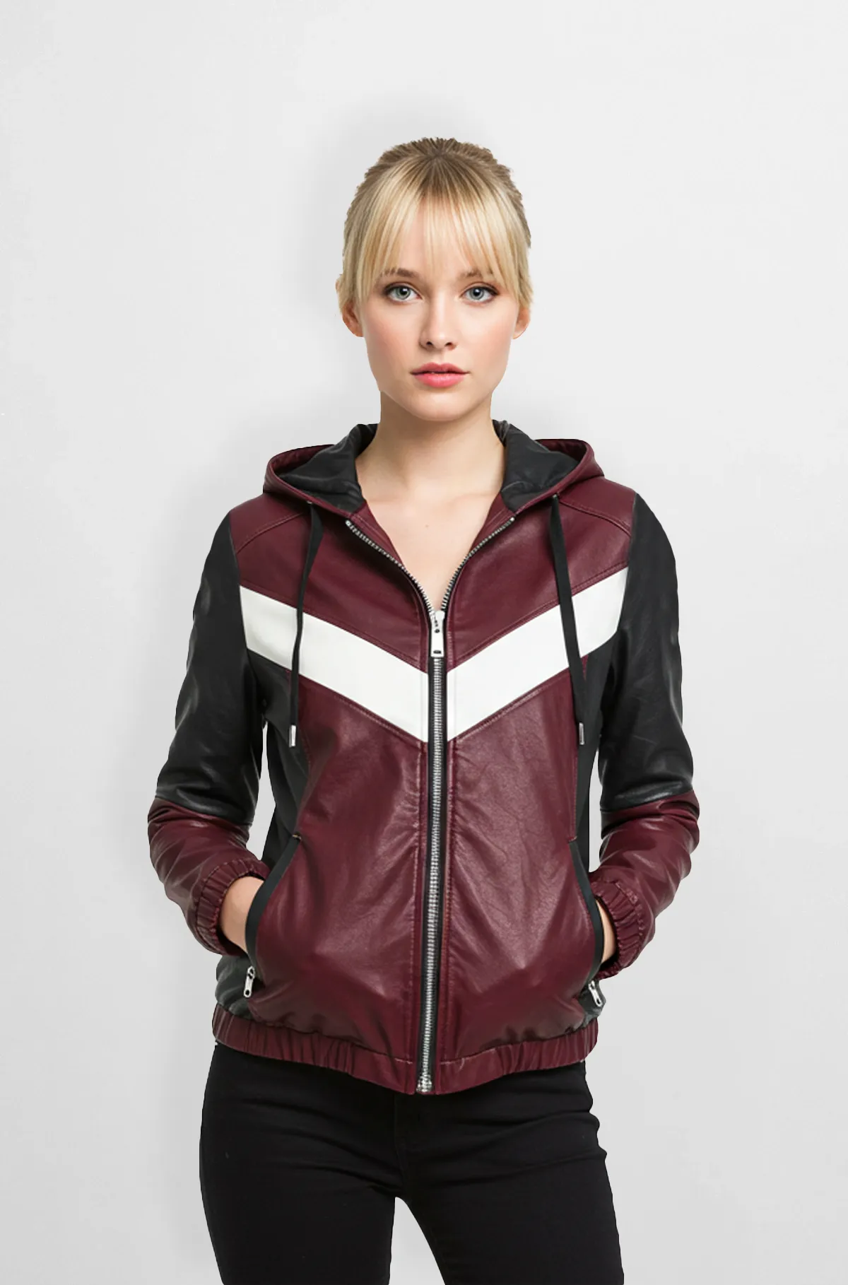 Oxblood Biker Leather Hoodie Jacket
