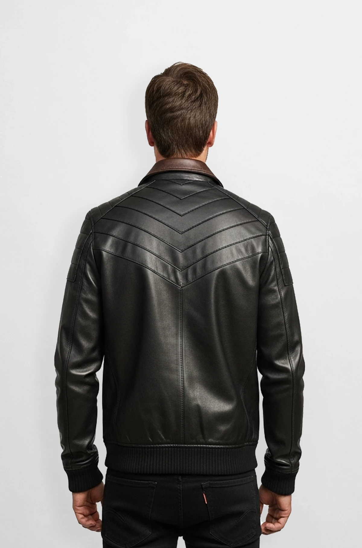Pearl Black Leather Bomber Jacket for Men
