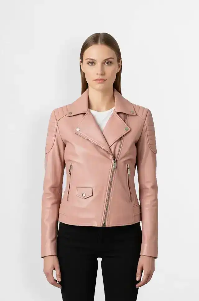 Pink Biker Leather Jacket for Women