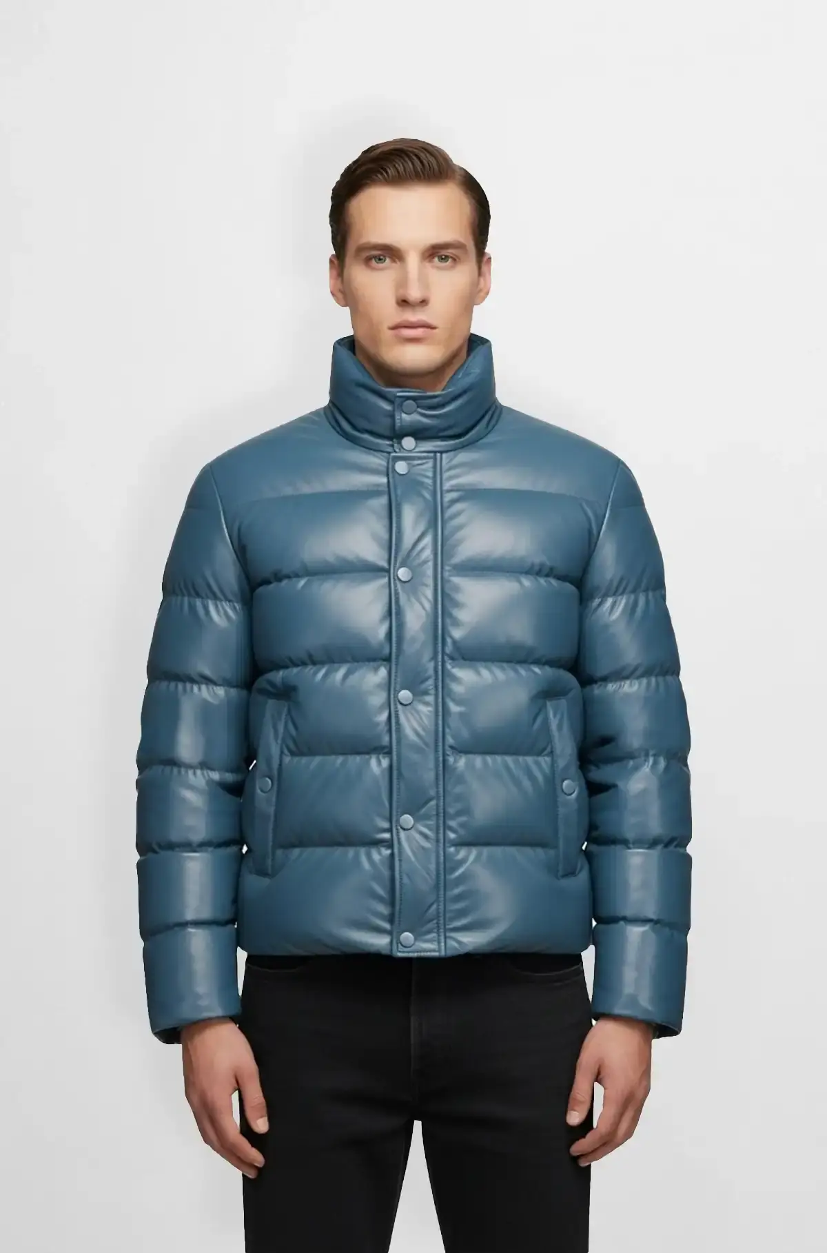 Plain Blue Puffer Jacket