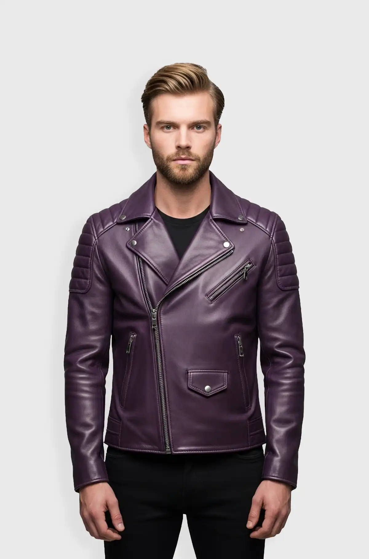 Plum Purple Regal Rider Biker Leather Jacket