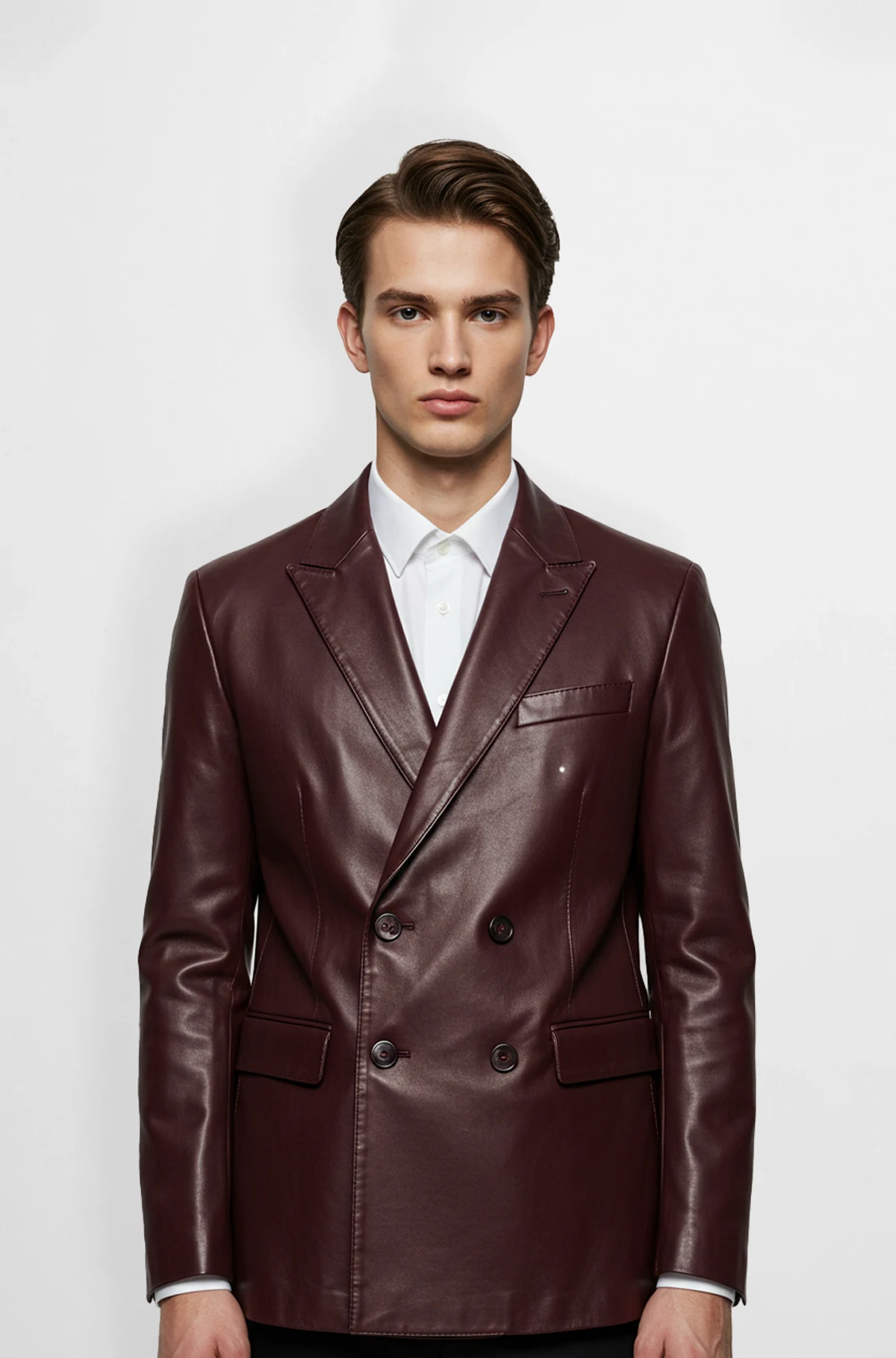 Premium Burgundy Double-Breasted Leather Jacket