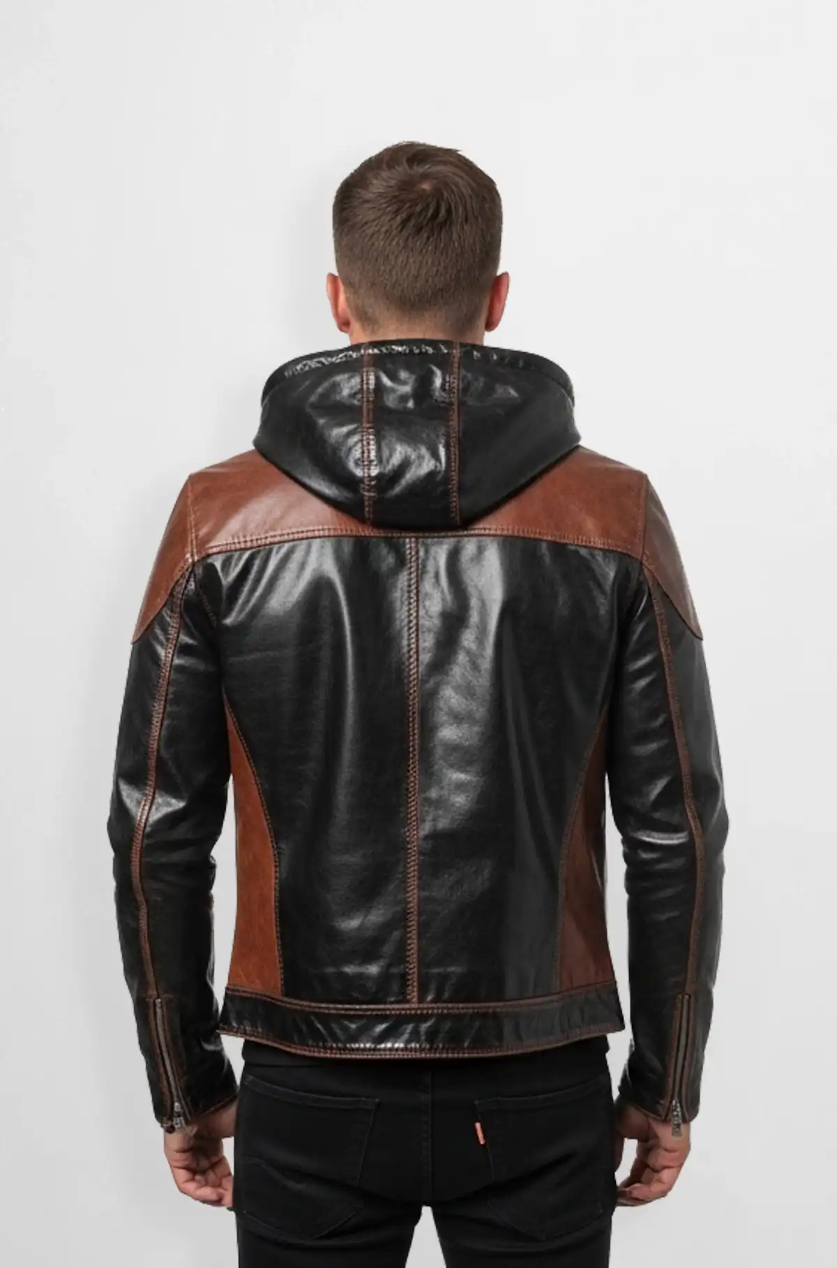 Premium Dual Tone Hooded Leather Jacket