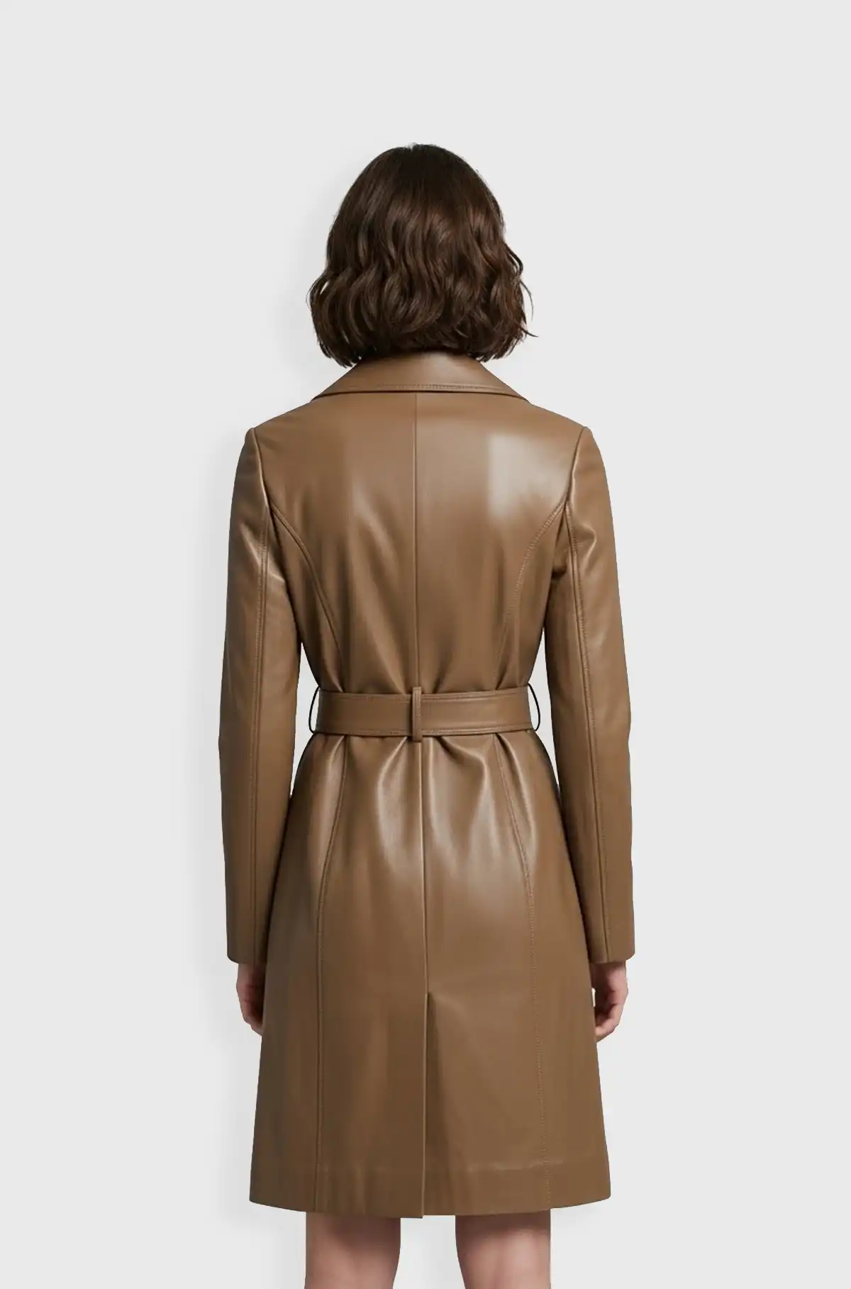 Premium Genuine Brown Leather Trench Coat