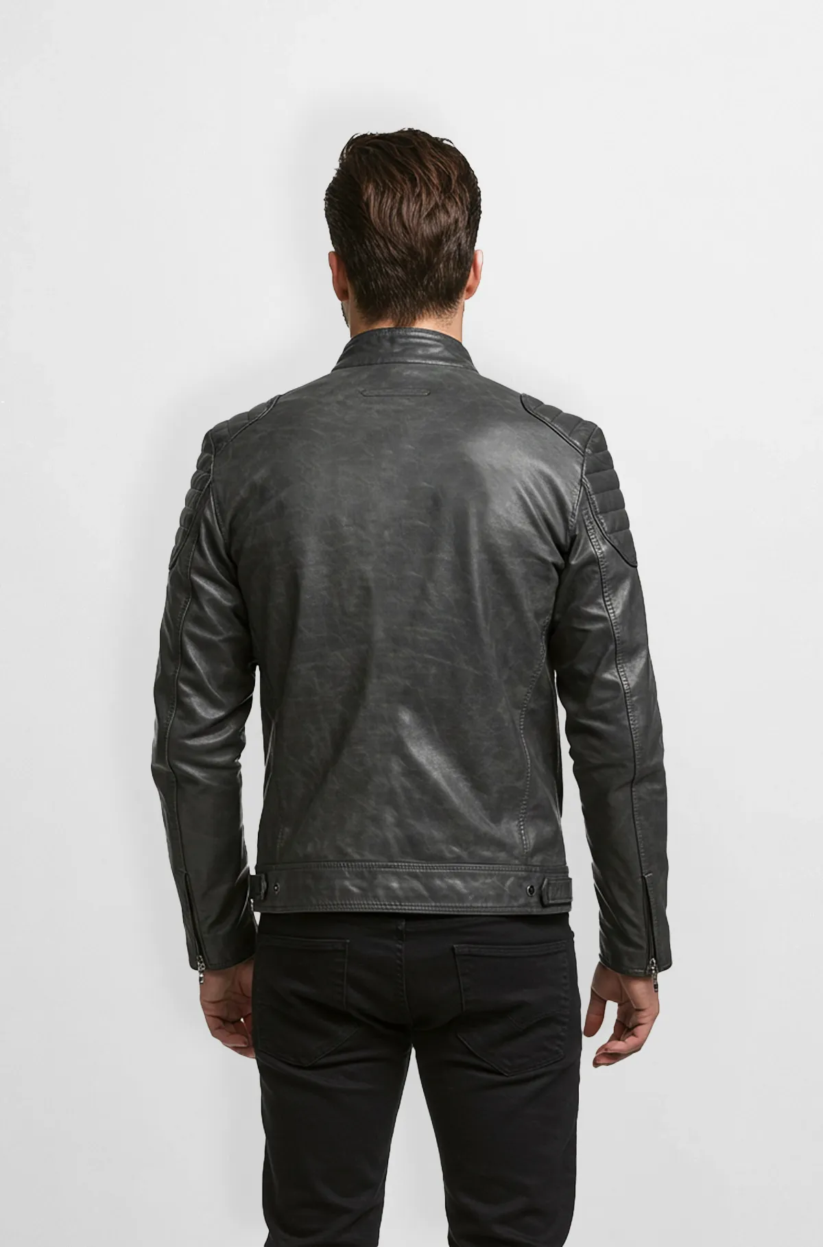 Premium Grey Biker Leather Jacket