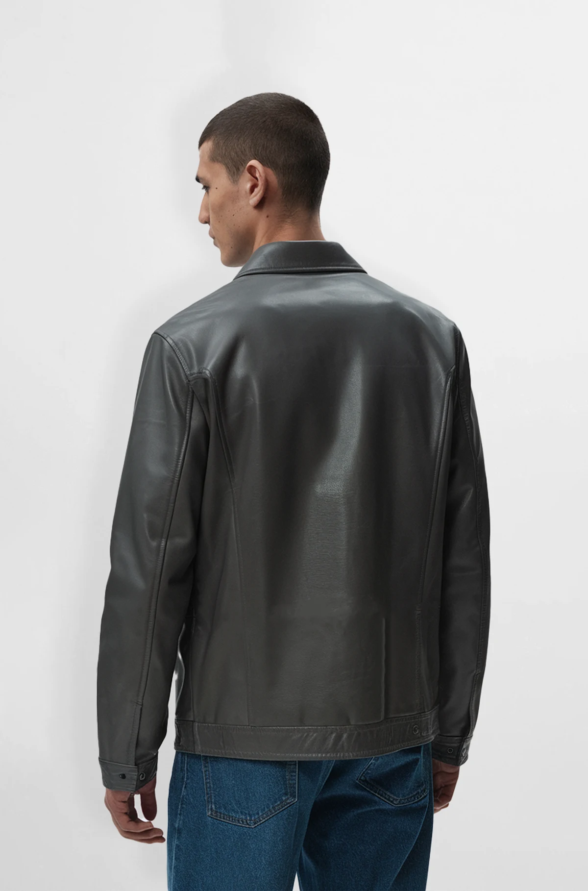  Premium Grey Leather Shirt Jacket for Men