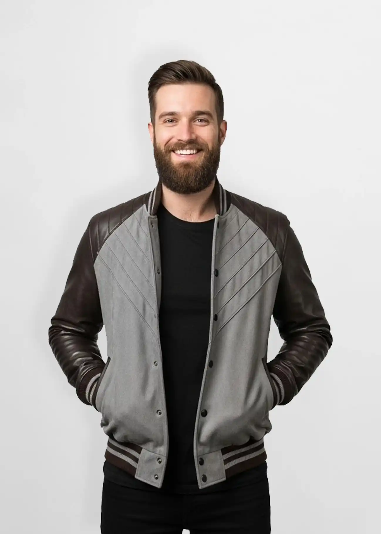 Premium Grey Suede Leather Varsity Jacket