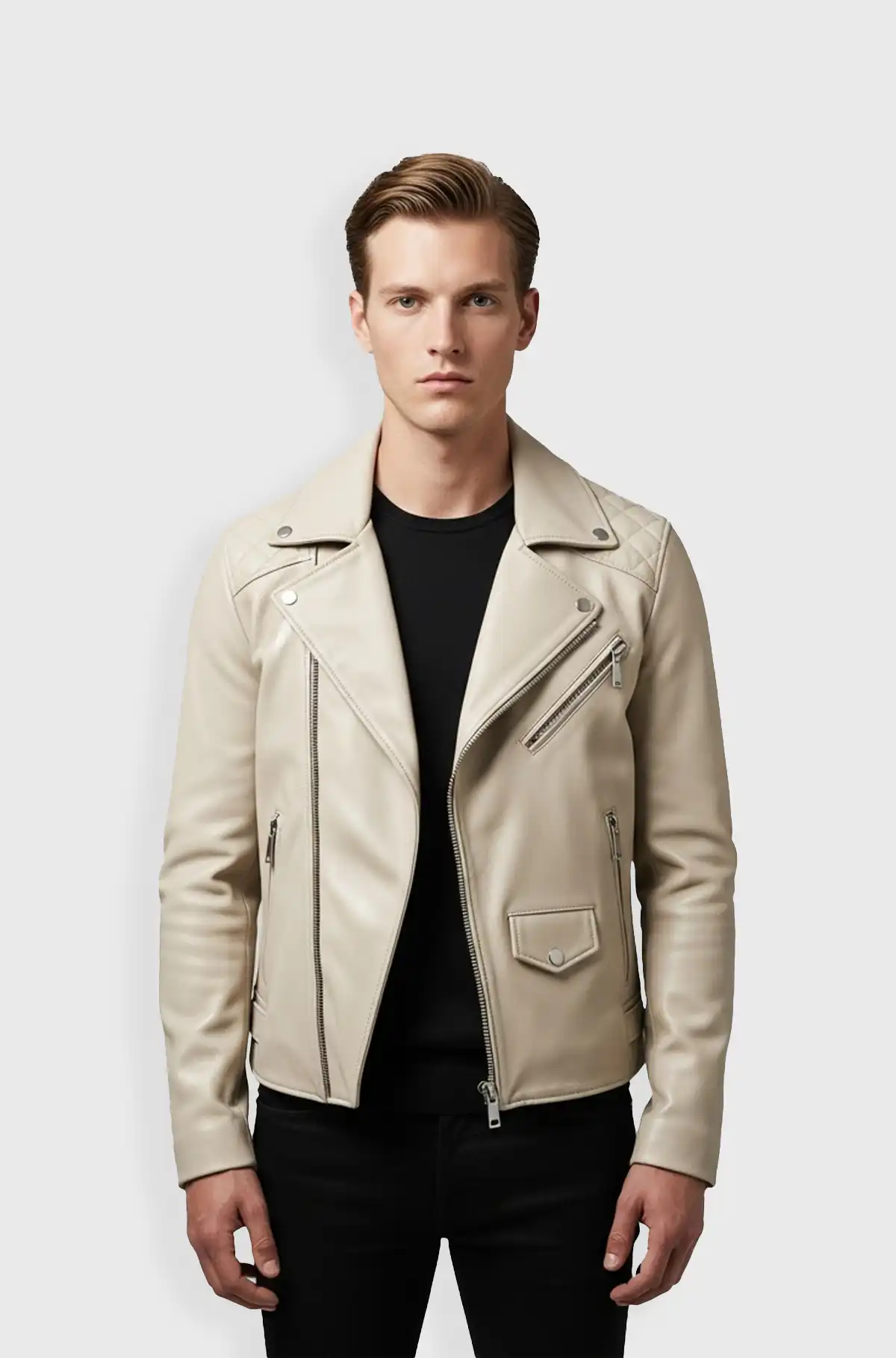 Premium Ivory Biker Leather Jacket