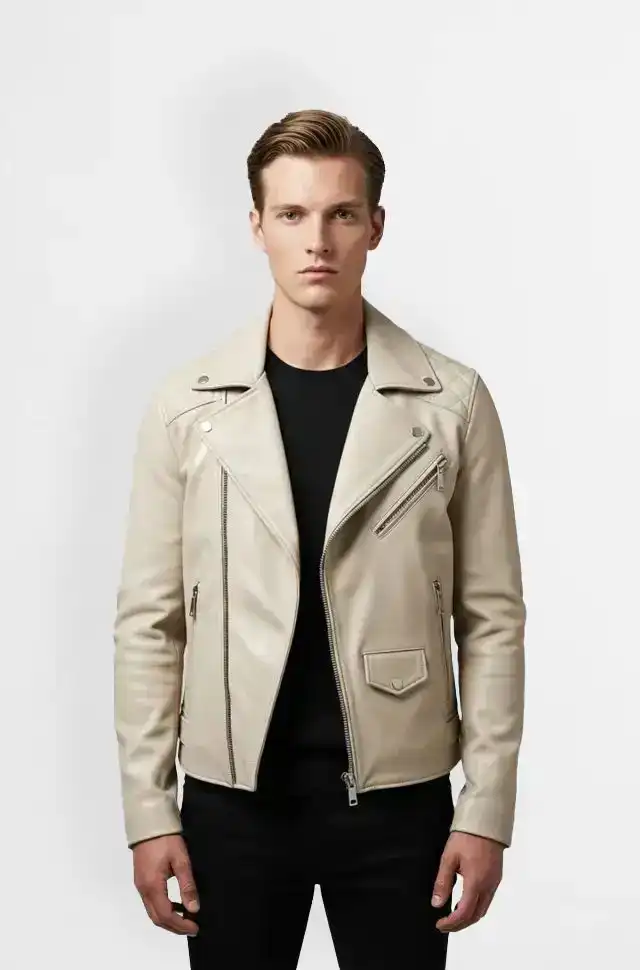 Premium Ivory Biker Leather Jacket