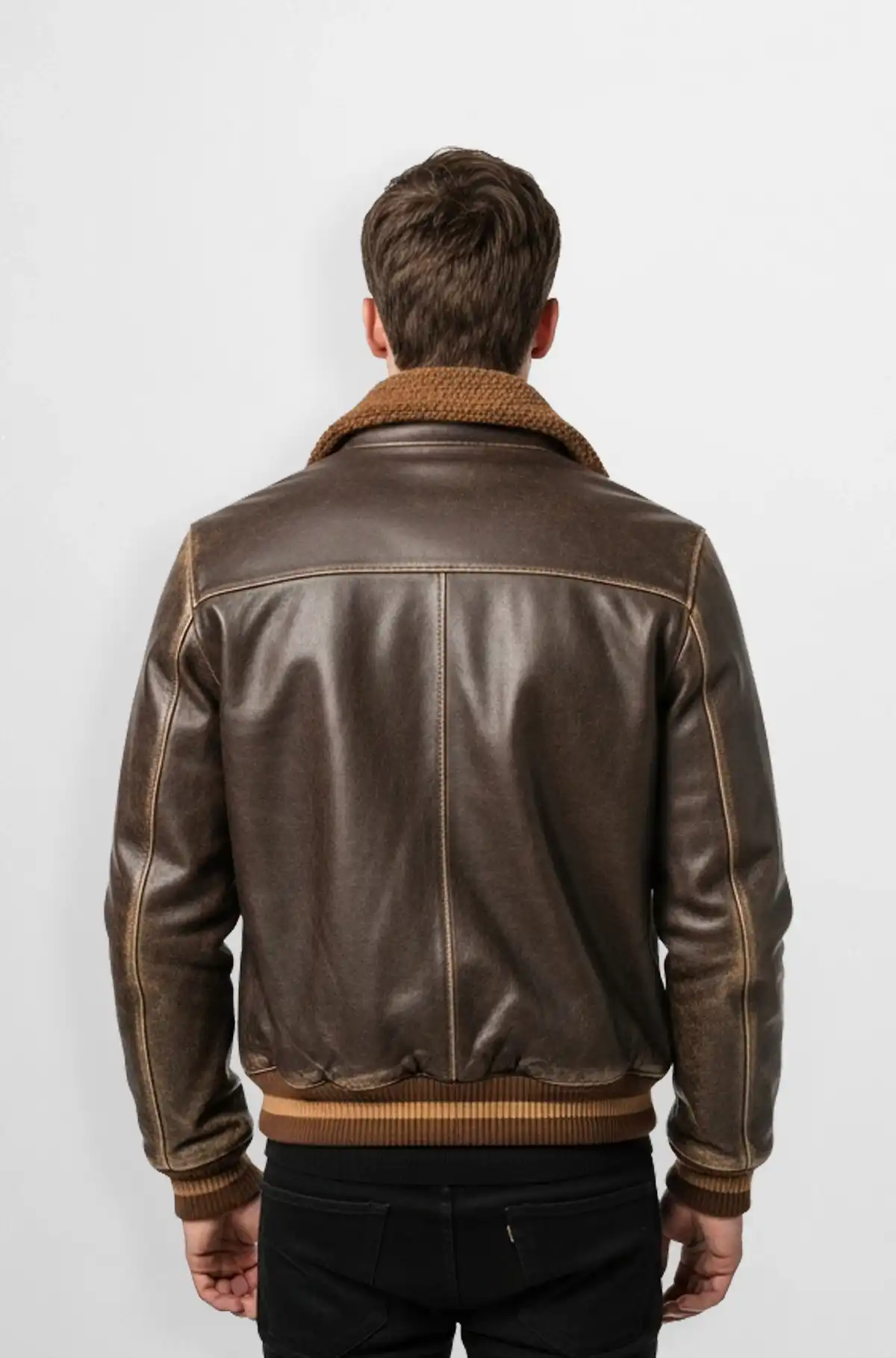 Premium Leather Bomber Jacket with Shearling Collar