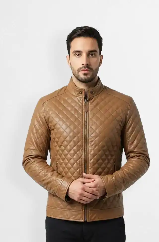 Premium Light Brown Quilted Leather Jacket
