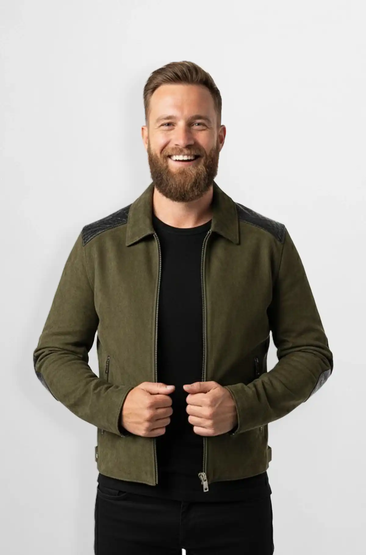 Premium Olive Green Crocodile Suede Leather Bomber Jacket