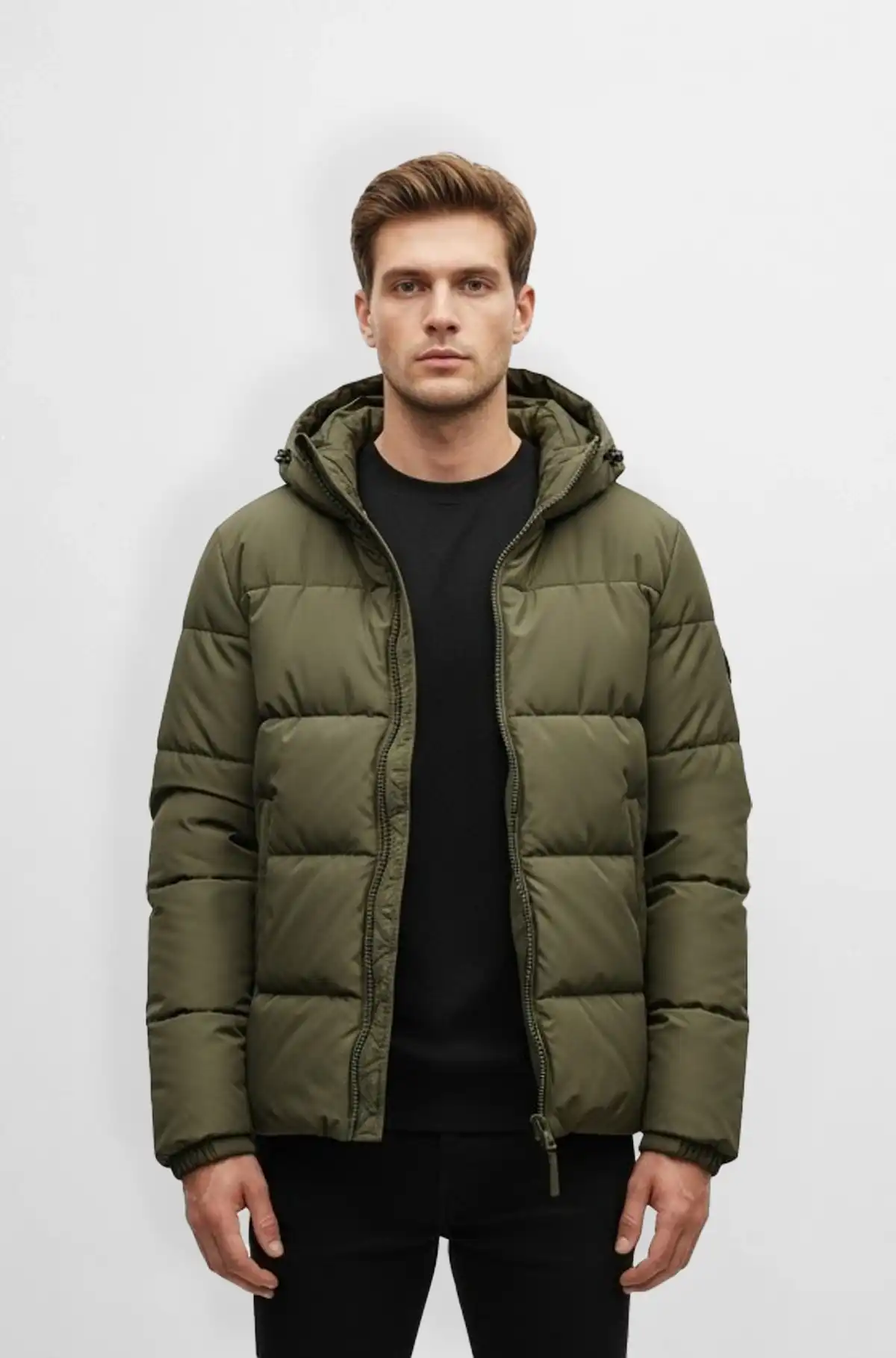 Premium Olive Green Hooded Puffer Jacket