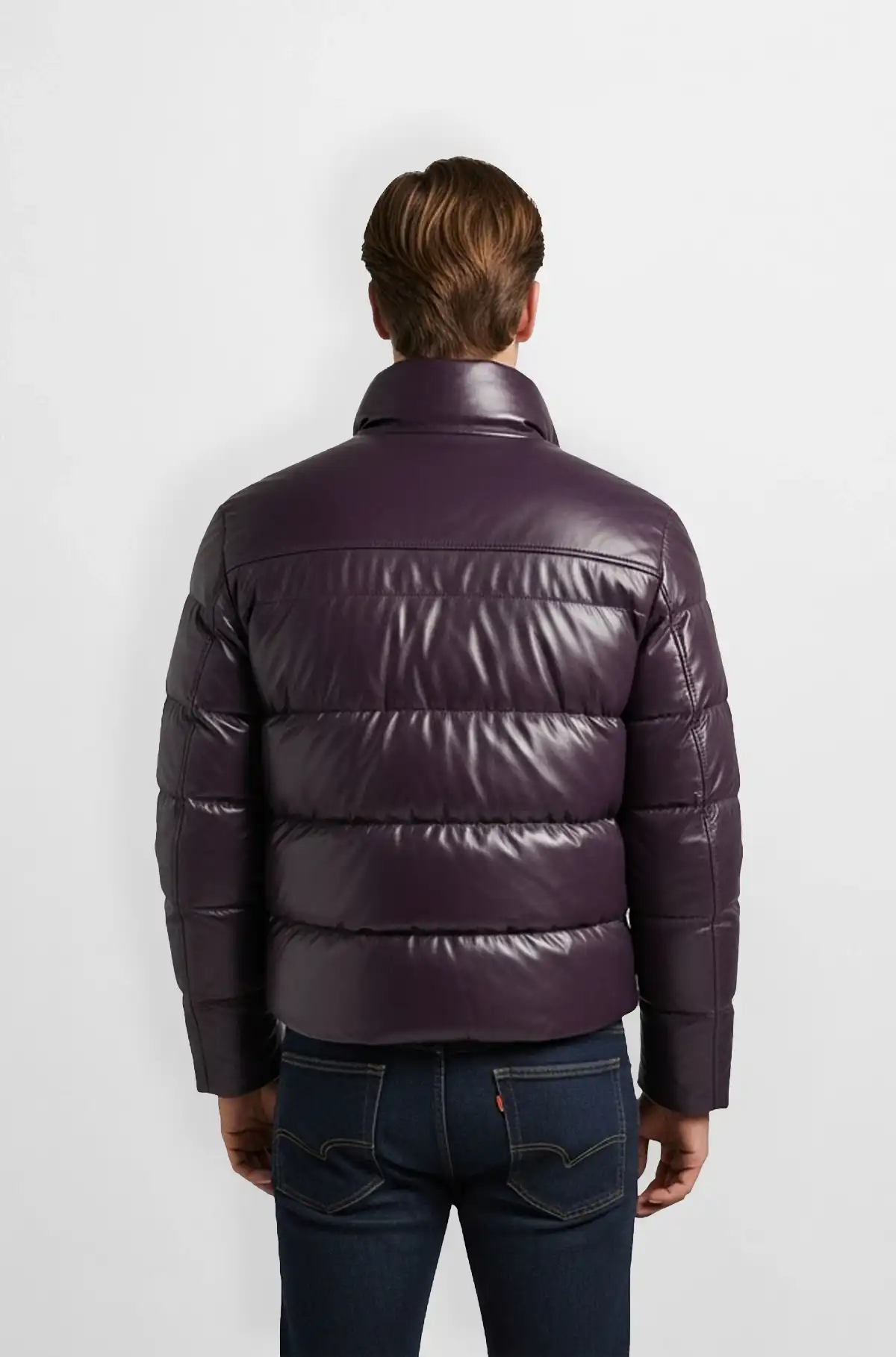 Premium Purple Leather Puffer Jacket