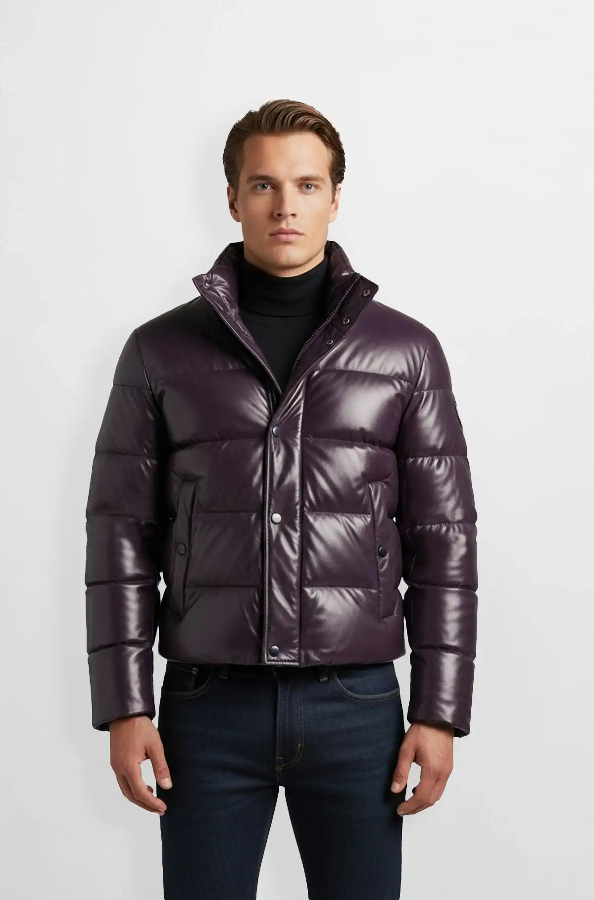 Premium Purple Leather Puffer Jacket