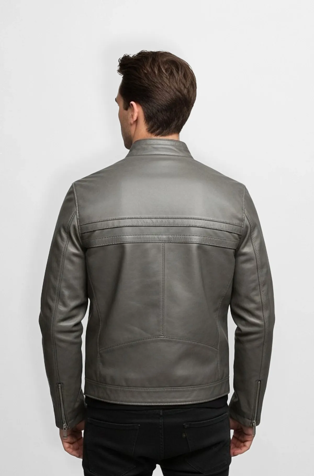 Premium Stitched Grey Leather Bomber Jacket
