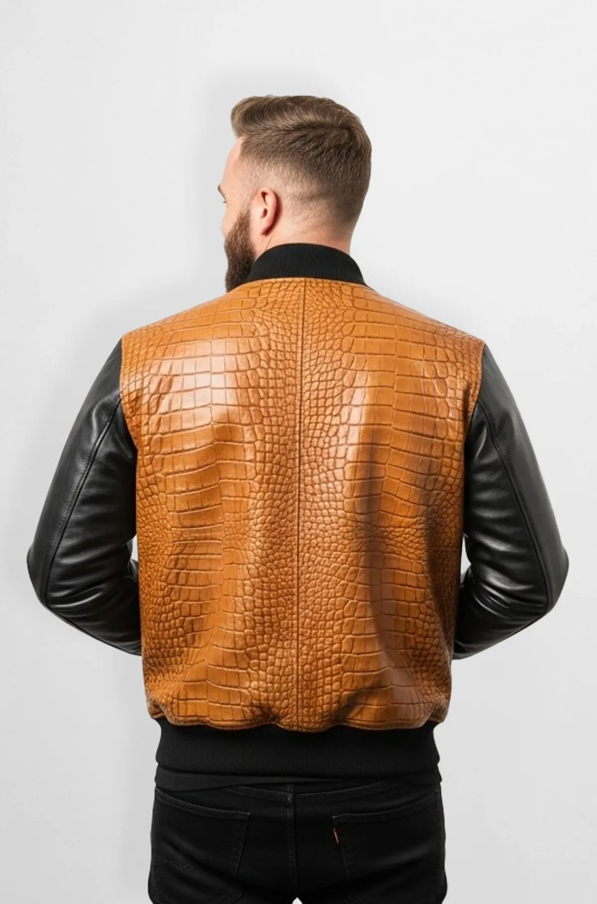 Premium Tan Crocodile Leather Bomber Jacket