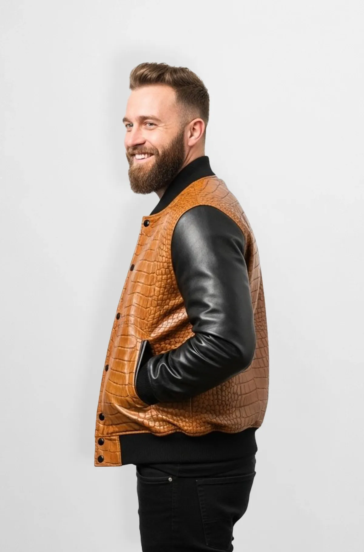 Premium Tan Crocodile Leather Bomber Jacket