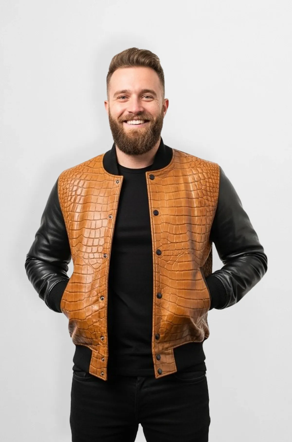 Premium Tan Crocodile Leather Bomber Jacket