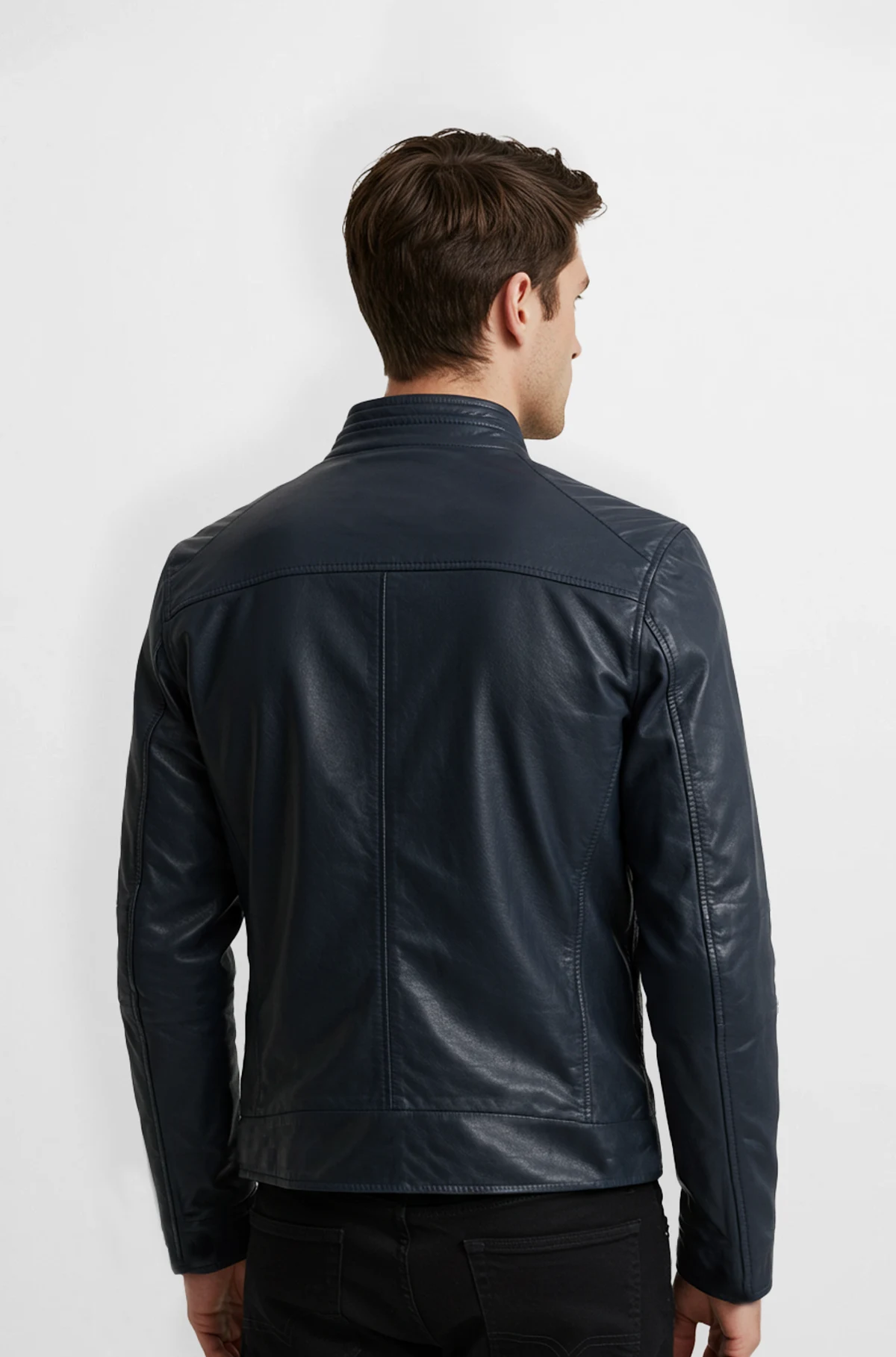 Premium Navy Blue Leather Bomber Jacket
