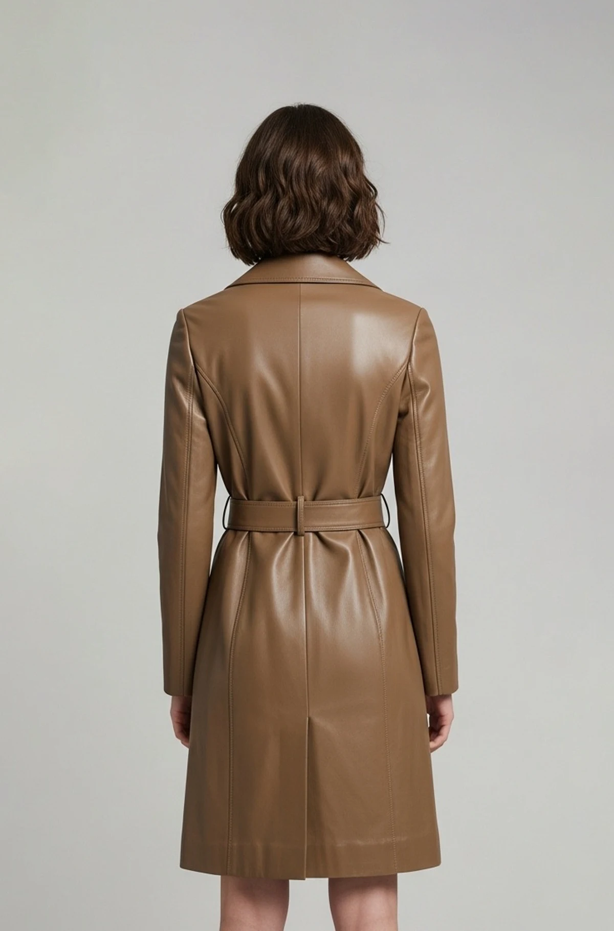Premium Genuine Brown Leather Trench Coat