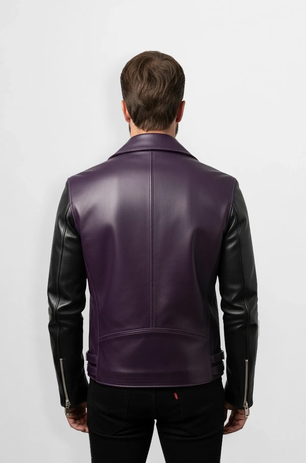 Purple Leather Biker Jacket for Men