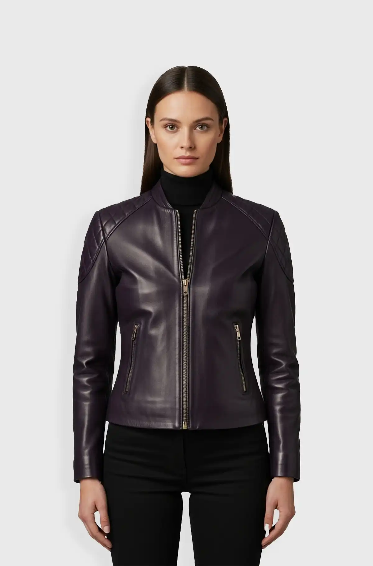 Purple Leather Bomber Jacket For Women