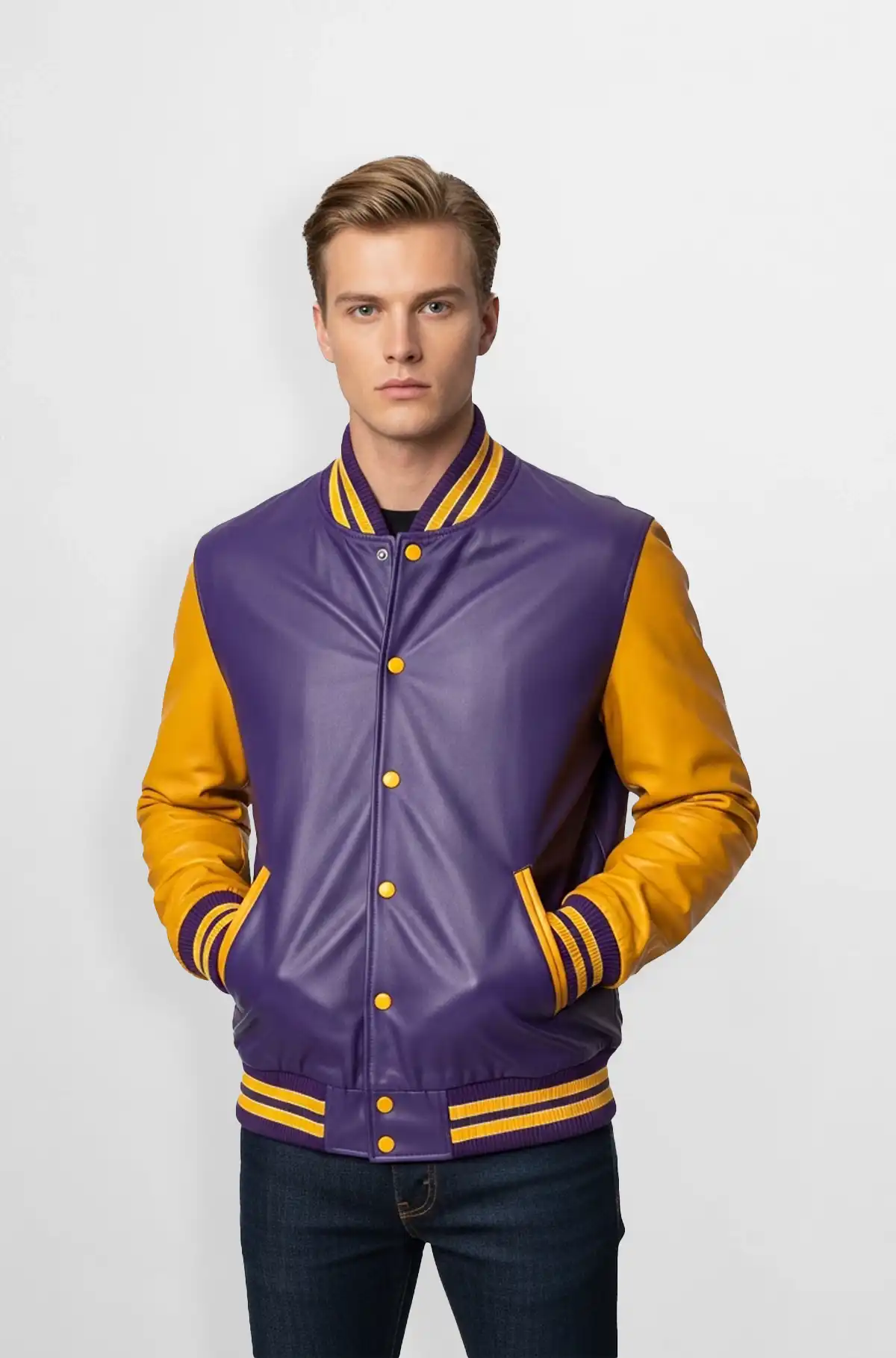 Purple and Yellow Varsity Leather Jacket