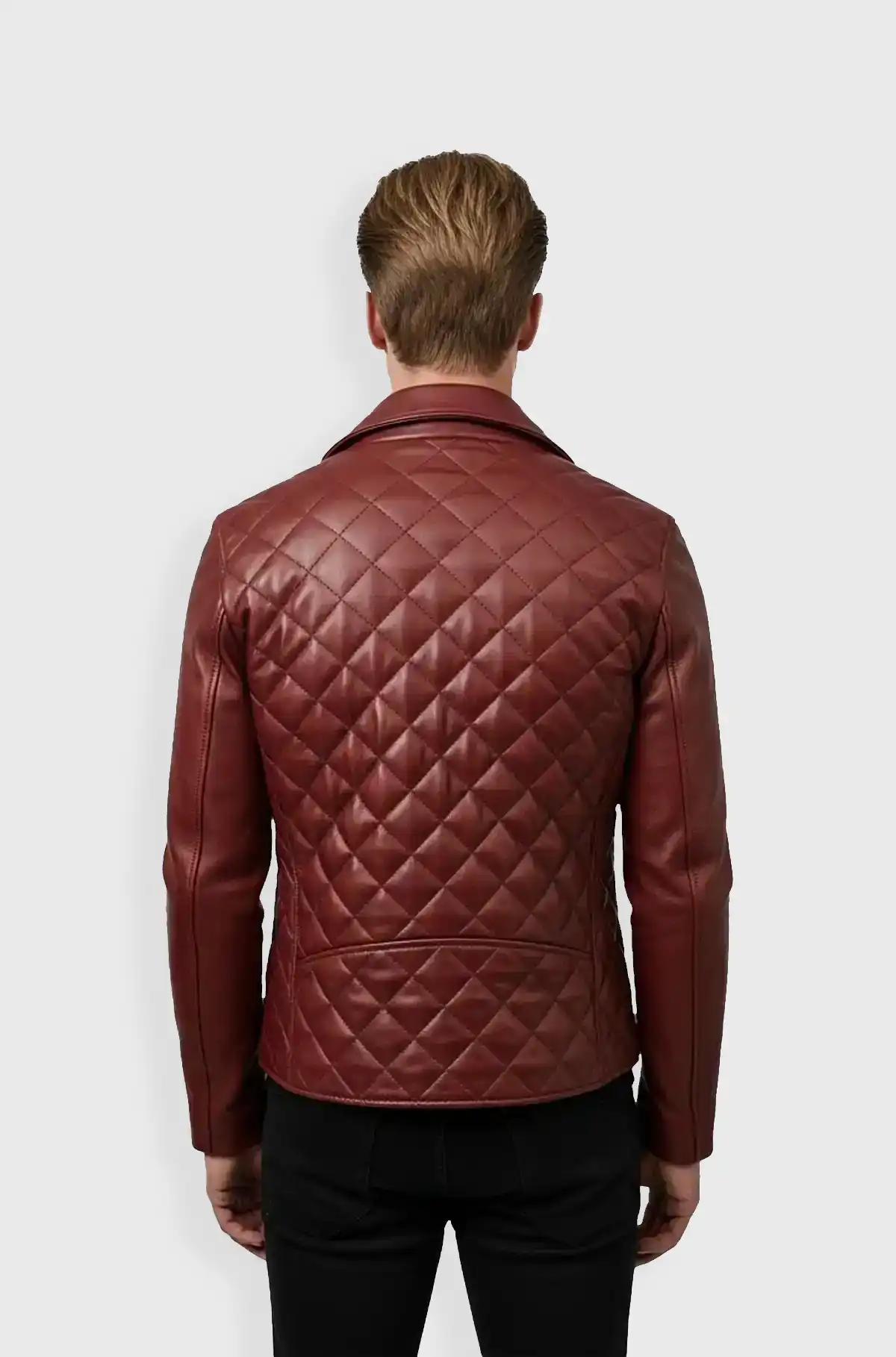 Quilted Maroon Leather Biker Jacket
