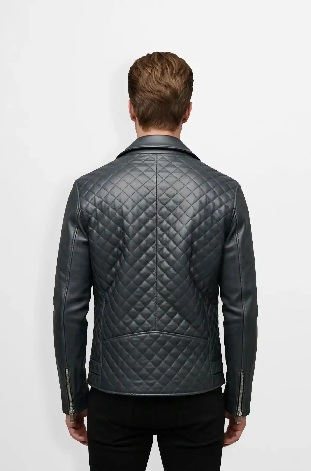 Quilted Midnight Blue Leather Biker Jacket