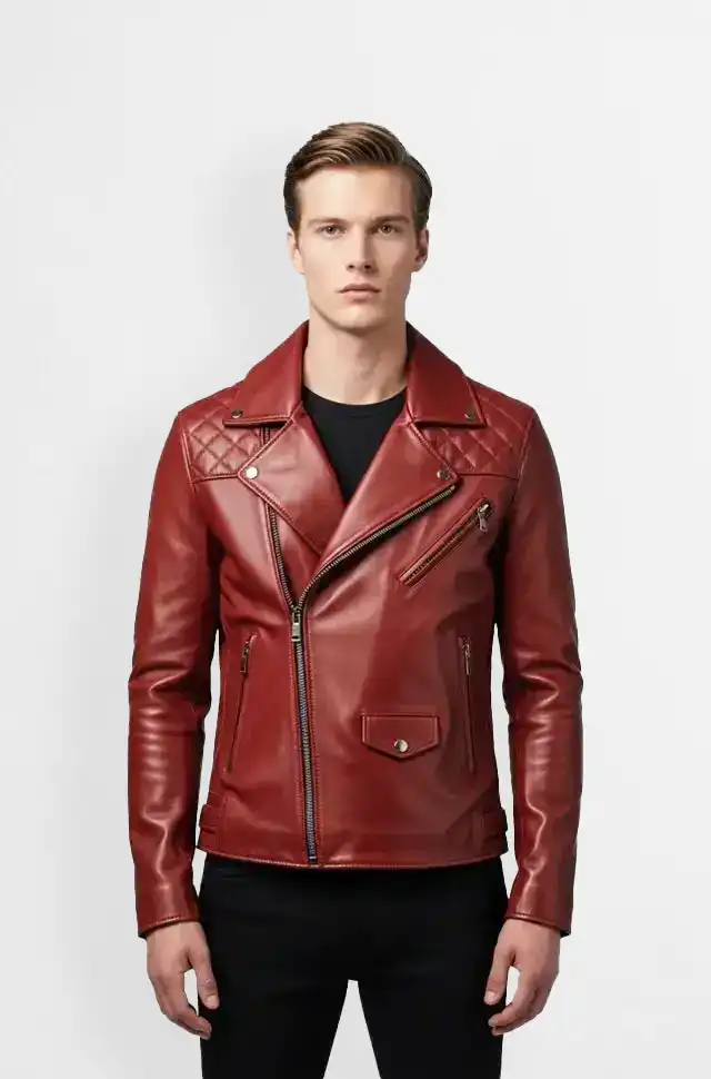 Red Crimson Quilted Rider Leather Jacket