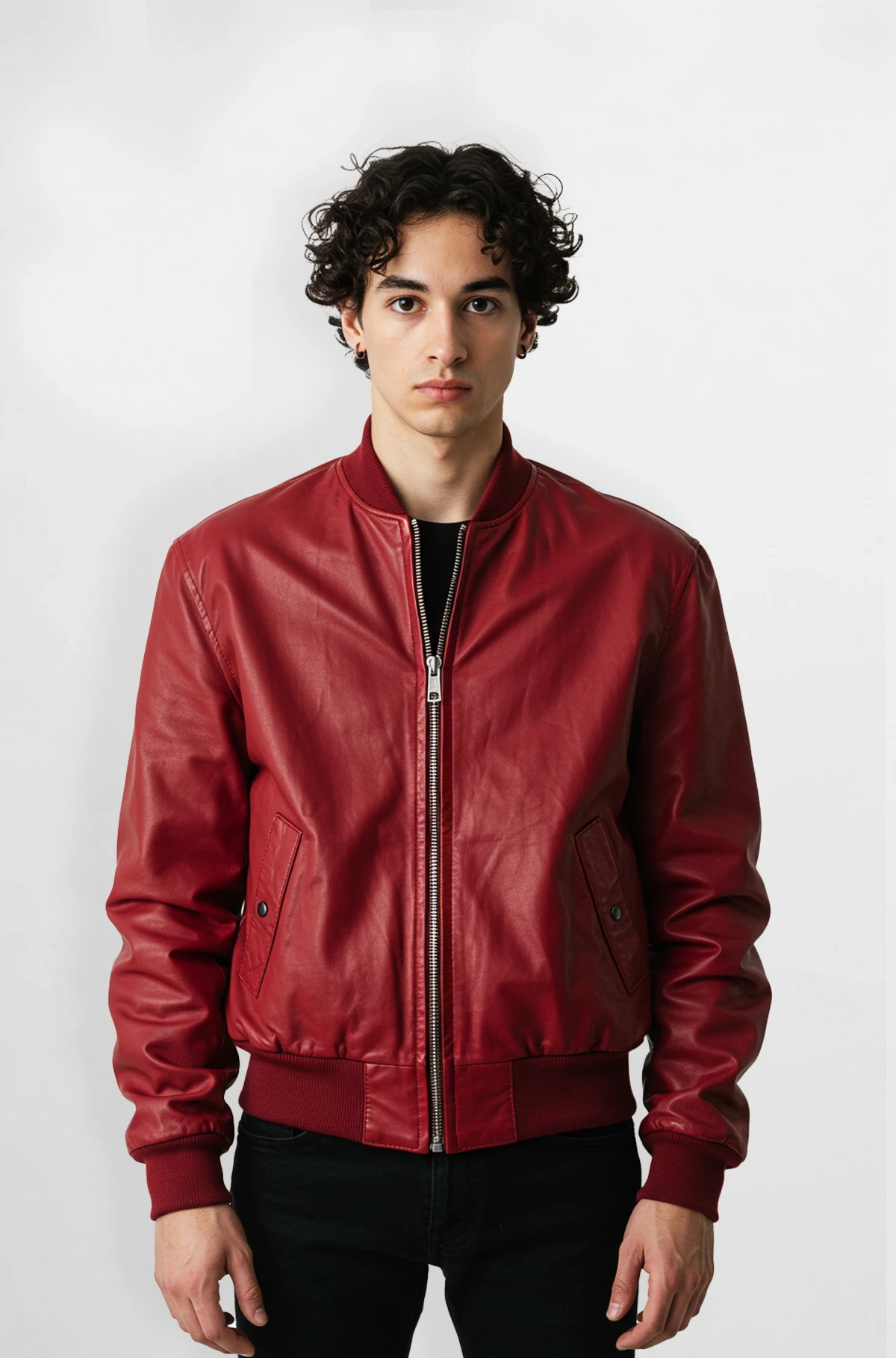 Red Leather Bomber Jacket