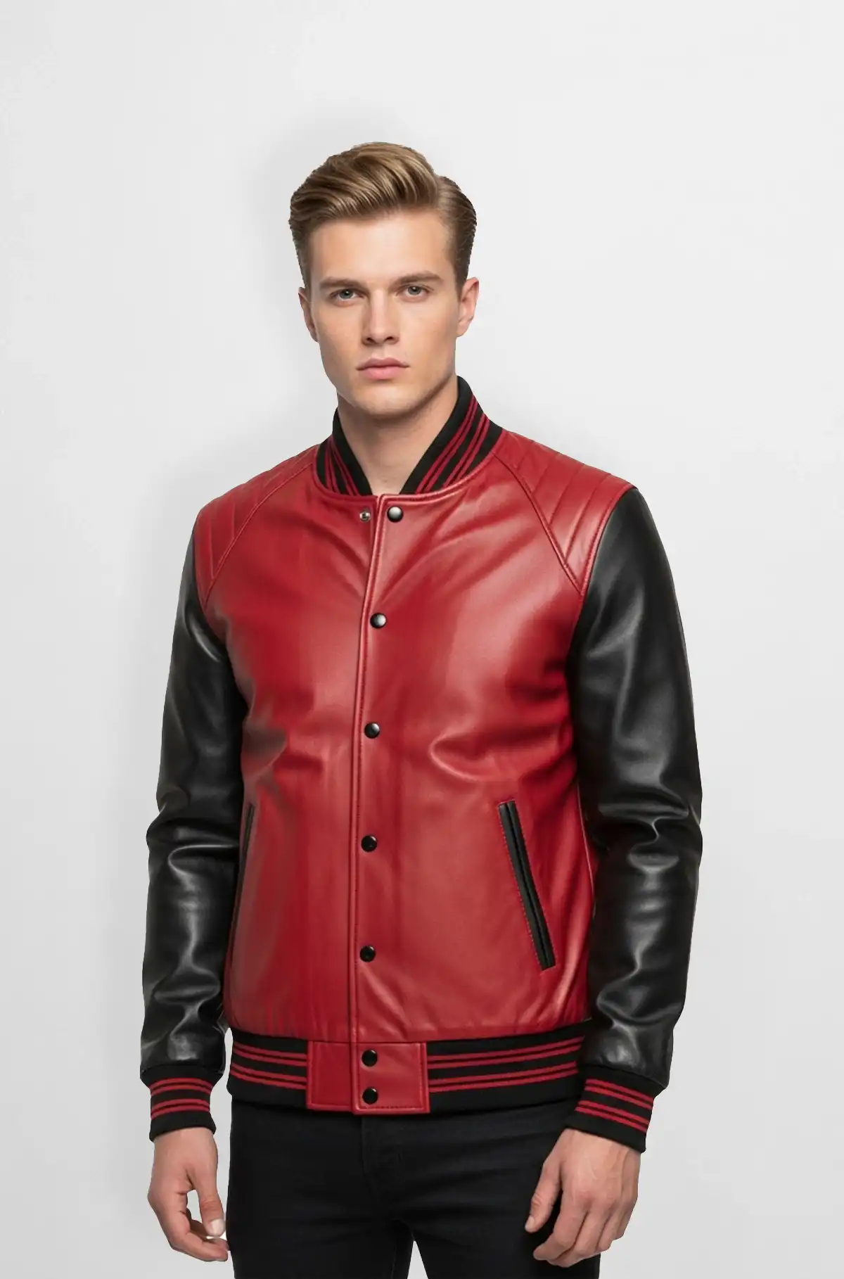 Red and Black Leather Varsity Jacket