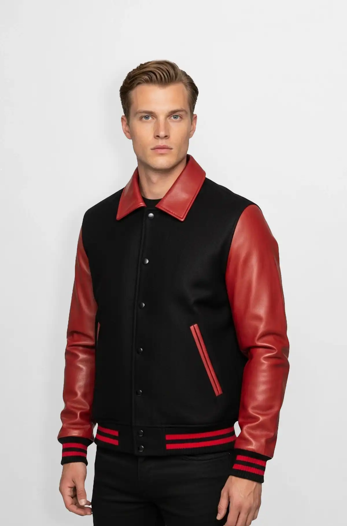 Red and Black Varsity Leather Jacket