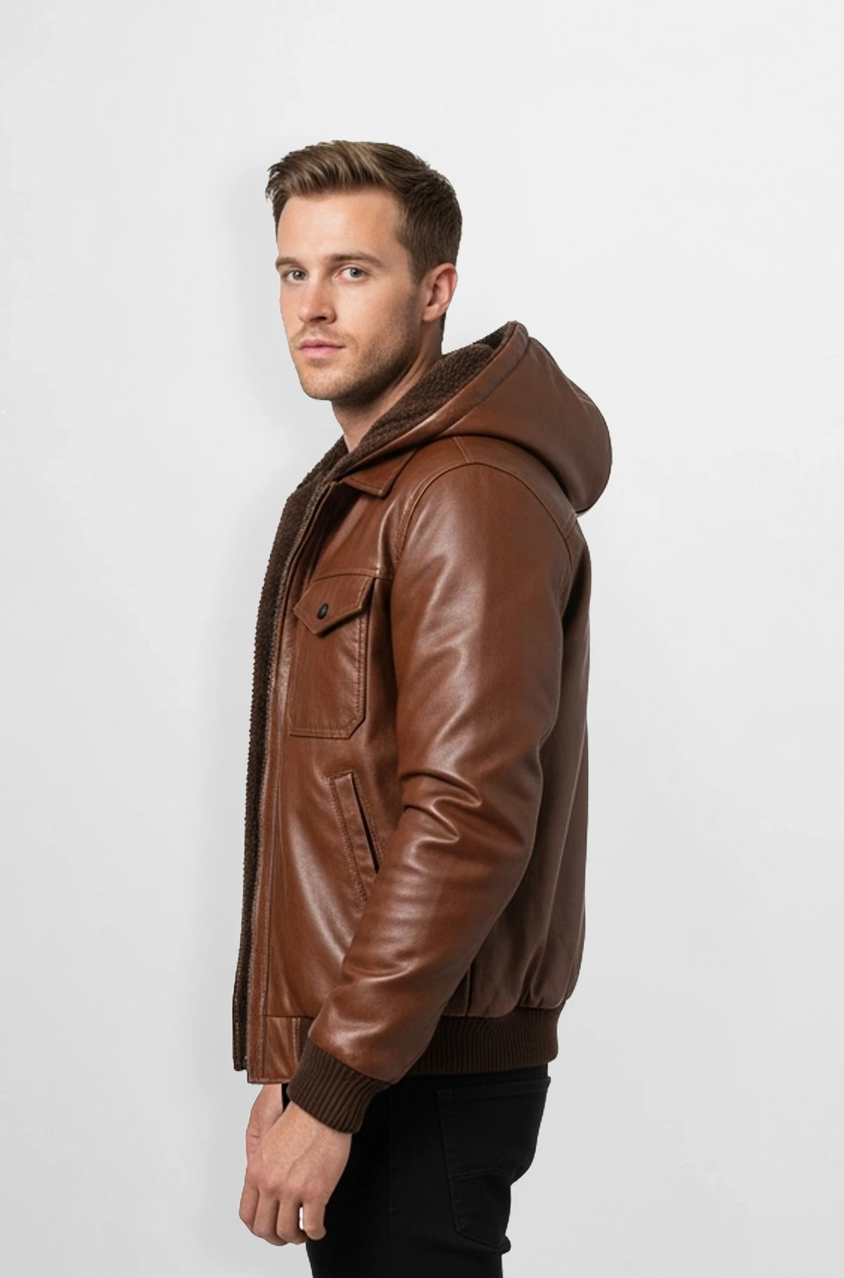 Rich Brown Hooded Leather Jacket