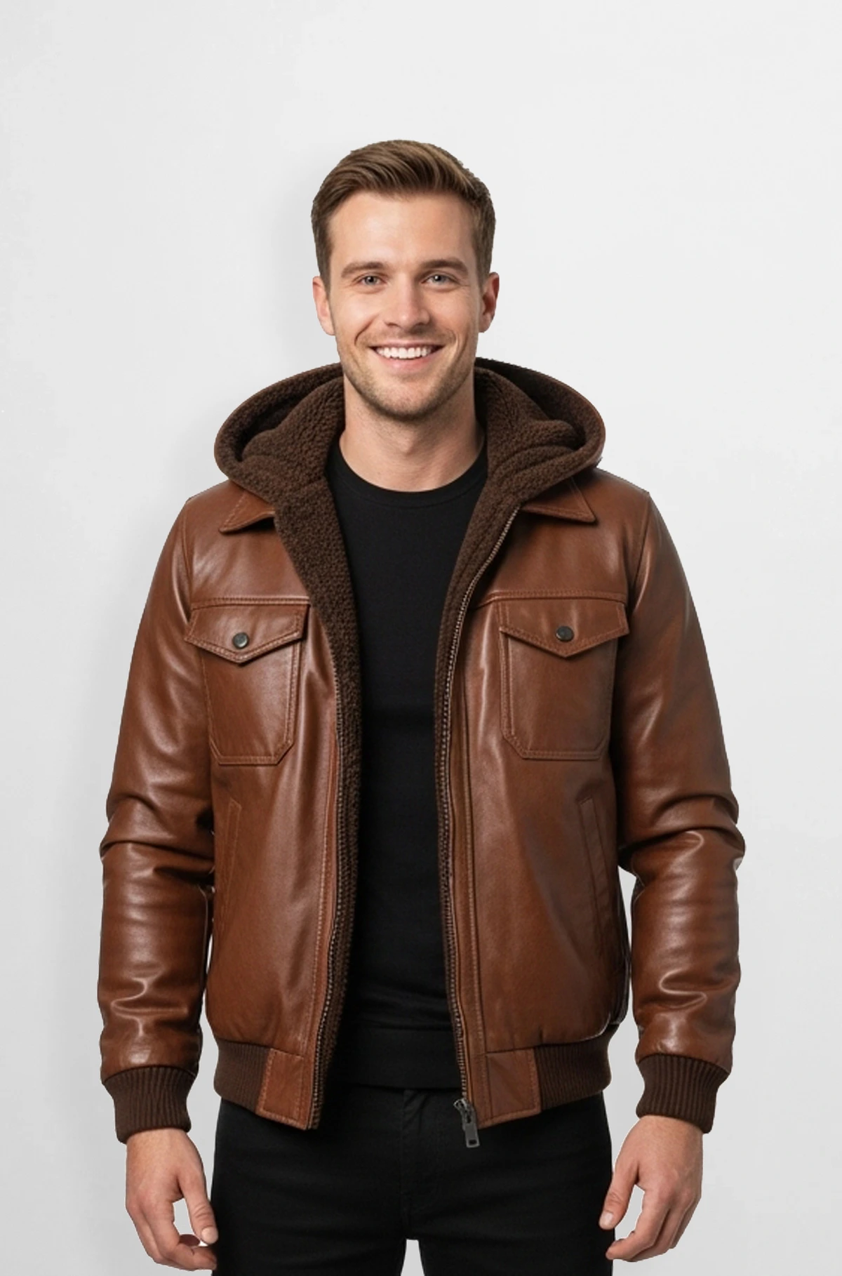Rich Brown Hooded Leather Jacket