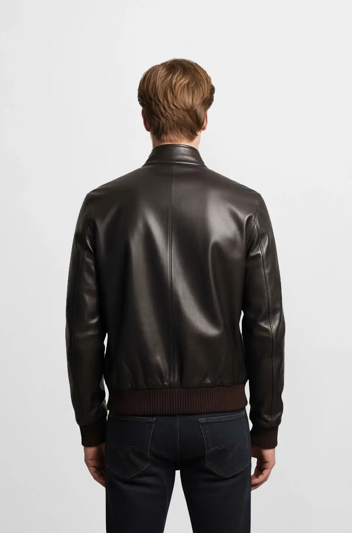 Rich Mahogany Brown Leather Bomber Jacket