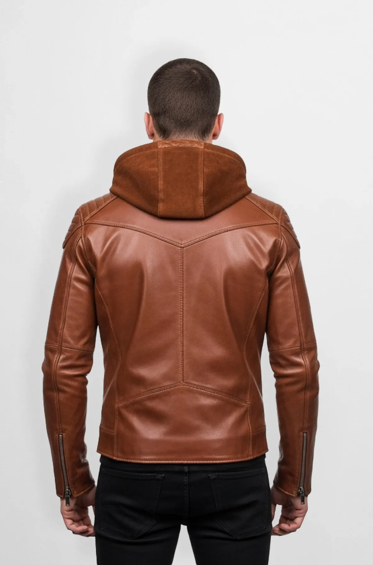 Rich Tan Brown Hooded Leather Jacket