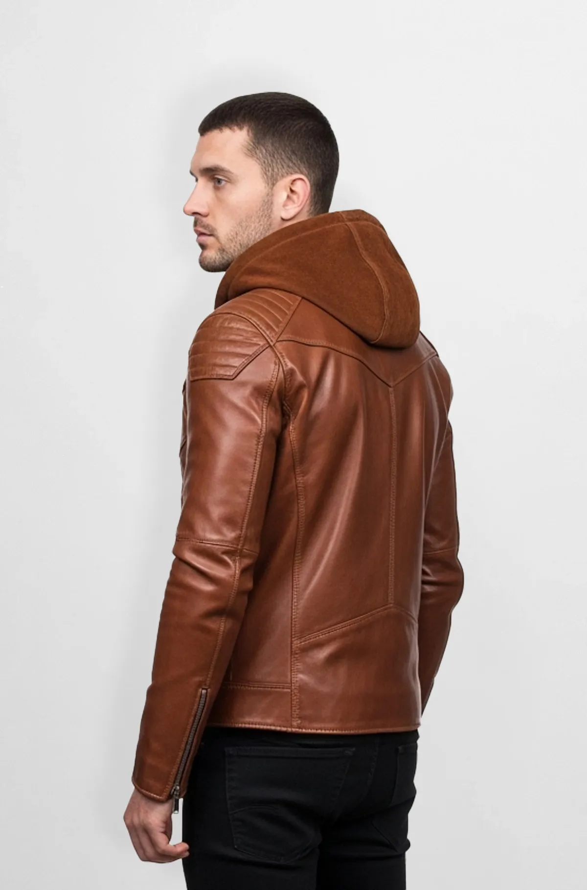 Rich Tan Brown Hooded Leather Jacket
