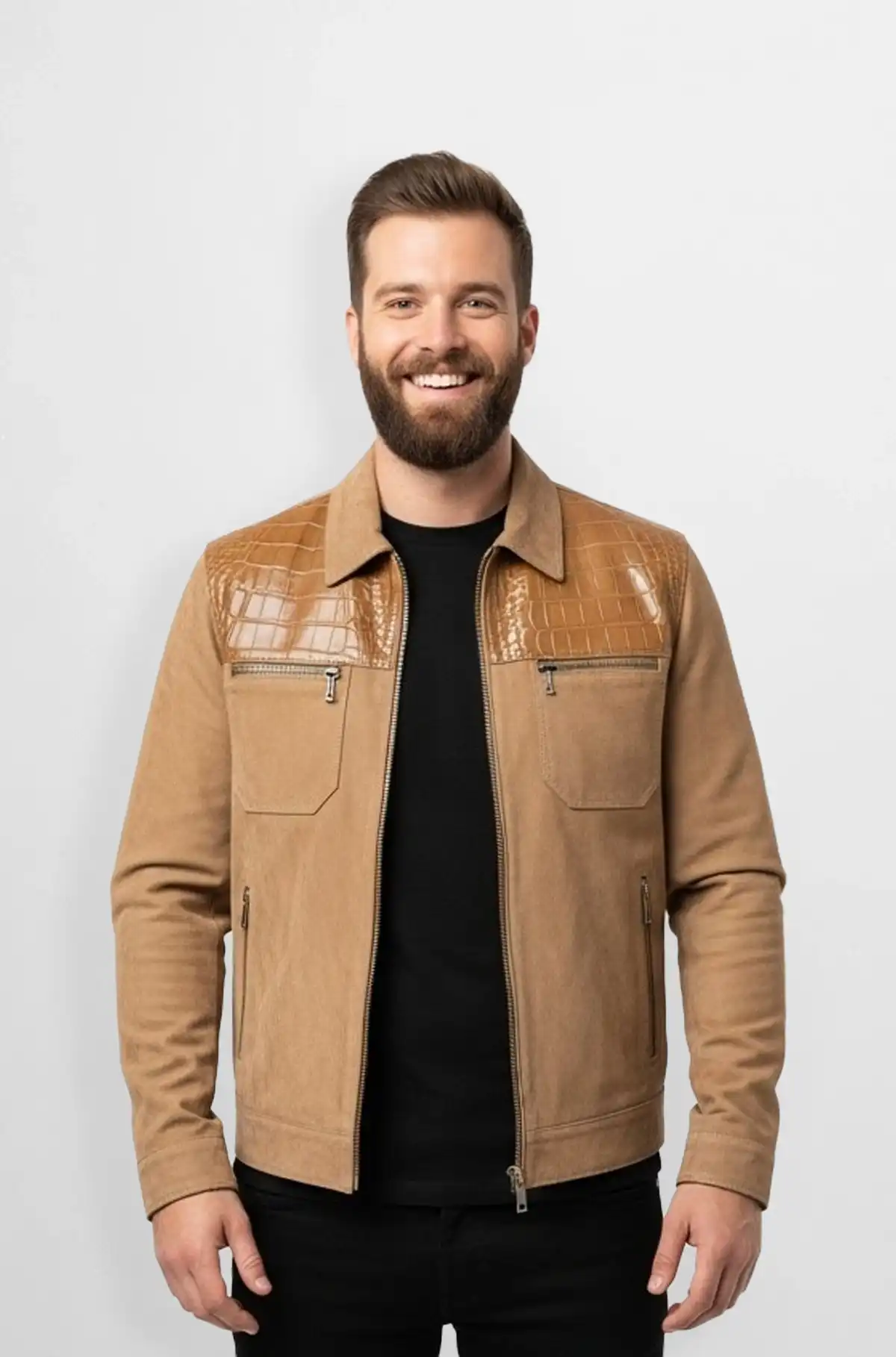 Rich Tan with Glossy Cognac Crocodile Panels