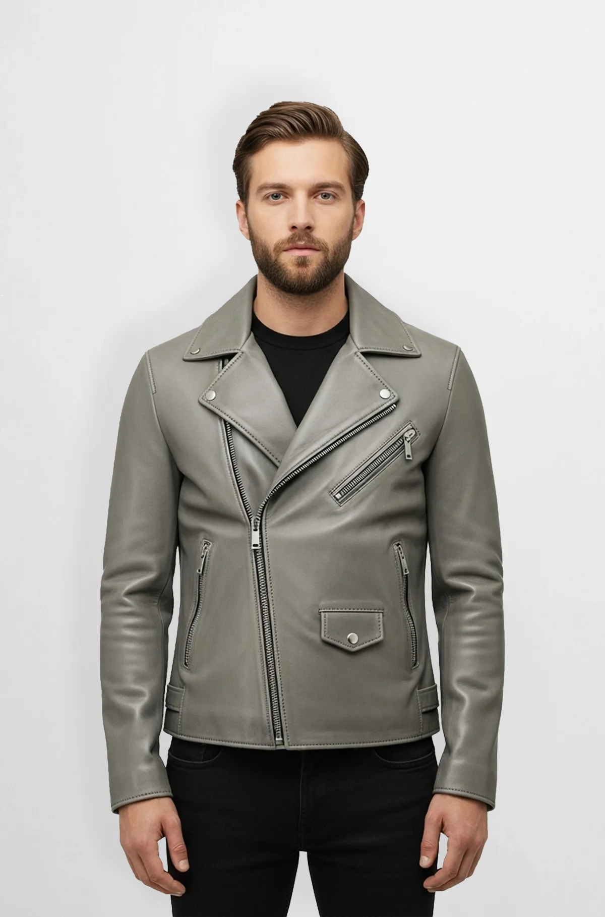 Ridge Taupe Shearling Biker Jacket